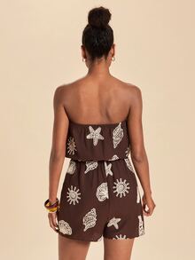Travachic 女款貝殼圖案休閒日常抹胸連身褲 - 咖啡棕 - 查看 2