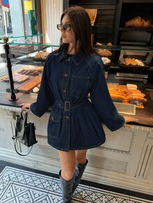 Aloruh Women's Raglan Long Sleeve Single-Breasted Casual Denim Jacket,A-Line Mini,Brunch Outfit,Halloween,Christmas,French Dark Blue Fall - Blue - View 8
