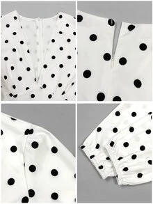 Cévolie French Minimalist Casual Polka Dot Long Sleeve Dress - White - View 6