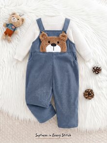 Young Boy Cute Applique Kids Embroidery Pocket Autumn Romper - Blue - View 7
