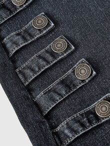 ROMWE Grunge Punk Napoleon Design Vintage Washed Low Waist Skinny Flare Jeans - Blue - View 4