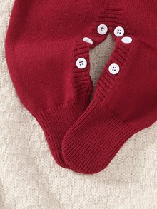 SHEIN Vintaside Kids 新生兒嬰兒針織連身衣，女嬰套頭長袖針織連身褲，附足襪褲，秋冬季節，杏色淺色，百搭日常穿著，麻花編織設計，時尚對比粉色蝴蝶結設計，優雅可愛 - 酒紅色 - 查看 5