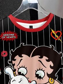 Attitoon Betty Boop x SHEIN Plus Size Casual Minimalist Crew Neck Short Sleeve T-Shirt Suitable For Summer - Multicolor - View 4