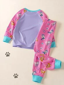 Maija Kids SHEIN | PAW Patrol Maija Kids 女童卡通印花可愛百搭長袖上衣與長褲家居服套裝 - 粉色 - 查看 4