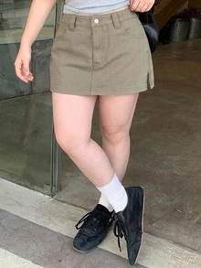 Dazy Plus Vintage Denim Washed Korean Style Skirt Shorts Spring Summer Autumn New Denim Shorts - Army Green - View 4