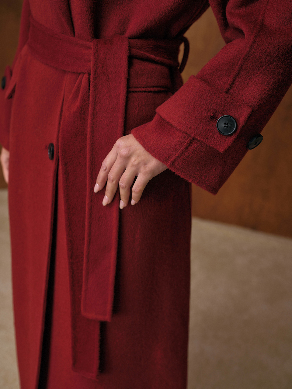MOTF WOMEN'S WOOL LAPEL ELEGANT BACK SLIT LONG DOUBLE-FACED COAT, AUTUMN/WINTER