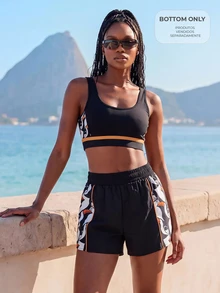 CAJUNI Black Gym Shorts Featuring A Toucan Print On The Sides And Orange Binding Detail- Activewear. - Black and White - View 7