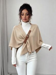 Selianne Jaket Cape Wanita Warna Polos dengan Kancing Depan, Musim Gugur/Dingin - Aprikot - View 8