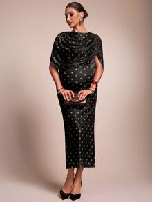 MaterniChic Elegant Polka Dot Print Maternity Summer Dress - Brown - View 3