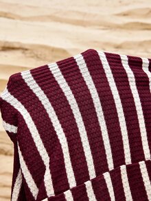 SHEIN 孕婦條紋圓領側開衩下擺休閒背心洋裝 - 酒紅色 - 查看 9