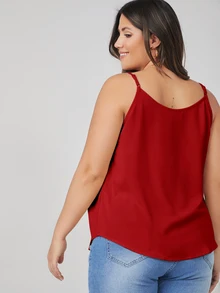 SHEIN BASICS 大尺碼純色細肩帶背心上衣 夏季女款上衣 夏日穿搭 - 紅色 - 查看 2