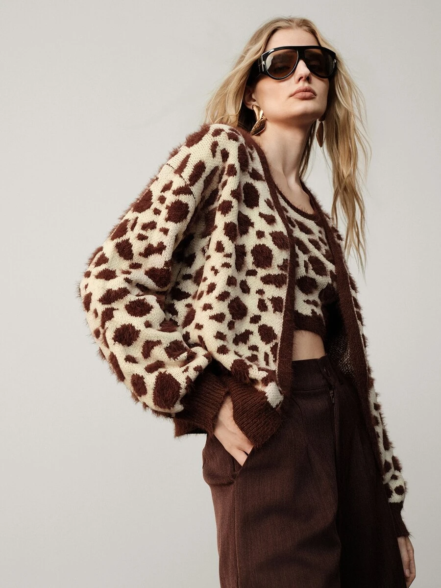 SHEIN Autumn/Winter Fashion Faux Mink Knit Sweater 2 Pieces Set - Multicolor - View 1