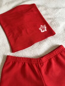 IslaSuriya Plus Size Floral Print Tube Top And Shorts 2 Pieces Set - Red - View 3
