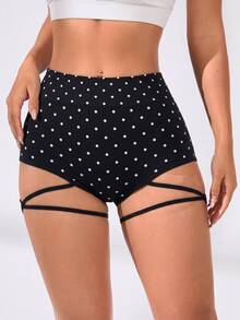 Slayform Seamless Yoga Polka Dot Shorts/Side Strap Design/Fashion Sexy/Versatile - Black - View 2