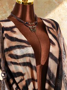 Amplova Women's Cowl Neck Animal Print Sexy Long Sleeve Dress - Brown - View 7