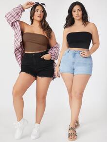 SHEIN BASICS Plus Size 2 Packs Crop Tube Top/Summer/Off-The-Shoulder Top Summer Tops - Multicolor - View 6
