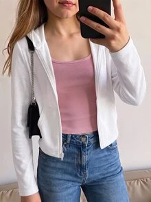 Tween Girl Autumn/Winter New Light Gray Zip-Up Knit Sweatshirt - White - View 8