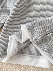 SHEIN Playful Pals Boys' Grey Ribbed 2 In 1 Long Sleeve Top, Loose & Comfortable, Minimalist Versatile Knit Sweater - Grey - View 9