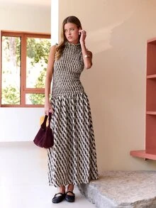 Nöista Women's All-Over Print Pleated Casual Party Dress - Matte Black - View 8