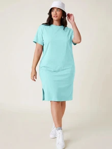SHEIN BASICS 大碼休閒晚餐約會女款夏季洋裝套裝 優雅休閒女裝 - 薄荷綠 - 查看 4