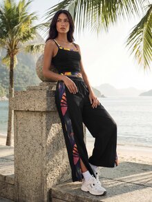CAJUNI Black Pants With A Side Print Detail – Gym, Streetwear, Workout Wear. - Black - View 6