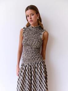 Nöista Women's All-Over Print Pleated Casual Party Dress - Matte Black - View 3