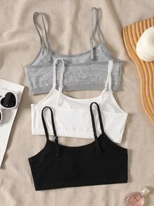SHEIN مجموعة 3 قطع حمالات صدر للفتيات المراهقات بتصميم بسيط وكاجوال، بياقة مربعة وأكواب مبطنة، ناعمة على البشرة ومريحة، مطرزة بنمط فيونكة، ملابس داخلية للطالبات، باللون الأبيض، لجميع الفصول - متعدد الألوان - مشاهدة 2