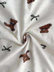SHEIN Teddy Bear & Bow Print Button Front Casual Pajama Set - Multicolor - View 5