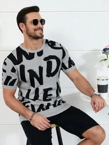 Marcello Vane Men's Letter Print Casual Daily Knit Top - Multicolor - View 6