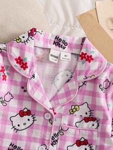 HELLO KITTY AND FRIENDS | SHEIN Setelan Pakaian Santai 2 Potong untuk Anak Perempuan, Motif Kartun Cetak Penuh, Musim Semi, Gugur, dan Musim Dingin - Berwarna merah muda - View 3