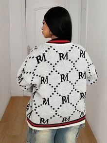 Maweii Plus Size Women's Knitwear Cardigan, Long Sleeve, Irregular Pattern, Loose, Casual, Autumn/Winter - Multicolor - View 2