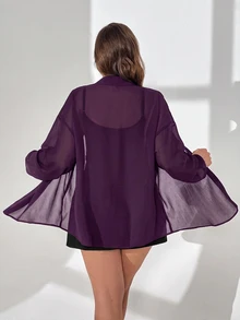 Auralis Plus Size Women Solid Color Casual Versatile Daily Wear Shirt - Purple - View 2