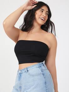 SHEIN BASICS Plus Size 2 Packs Crop Tube Top/Summer/Off-The-Shoulder Top Summer Tops - Multicolor - View 3