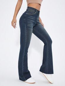 Flexra Tall Tall Fashion Casual Washed Stretch Slim Fit Flare Jeans - Dark Wash - View 6