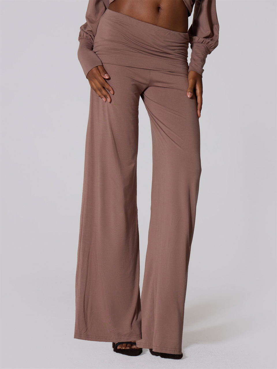 Brown Low Rise Foldover Wide Leg Pants