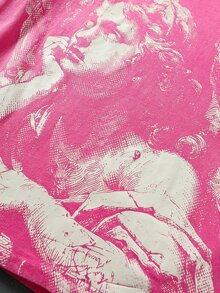 ROMWE MEN Street Life Men's Summer Casual Angel Print T-Shirt - Hot Pink - View 2
