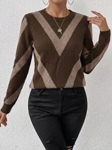SHEIN PariChic 秋冬新款菱格條紋套頭毛衣 - 彩色 - 查看 4