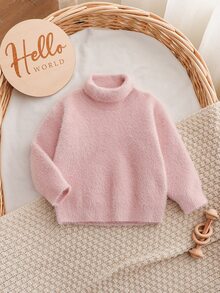 SHEIN 新款時尚百搭極簡柔粉色女嬰針織套頭毛衣 秋冬款 - 粉色 - 查看 1