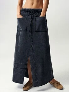 Bohemela Women's Drawstring Waist Casual Versatile Daily Wear Skirt - Black - View 1