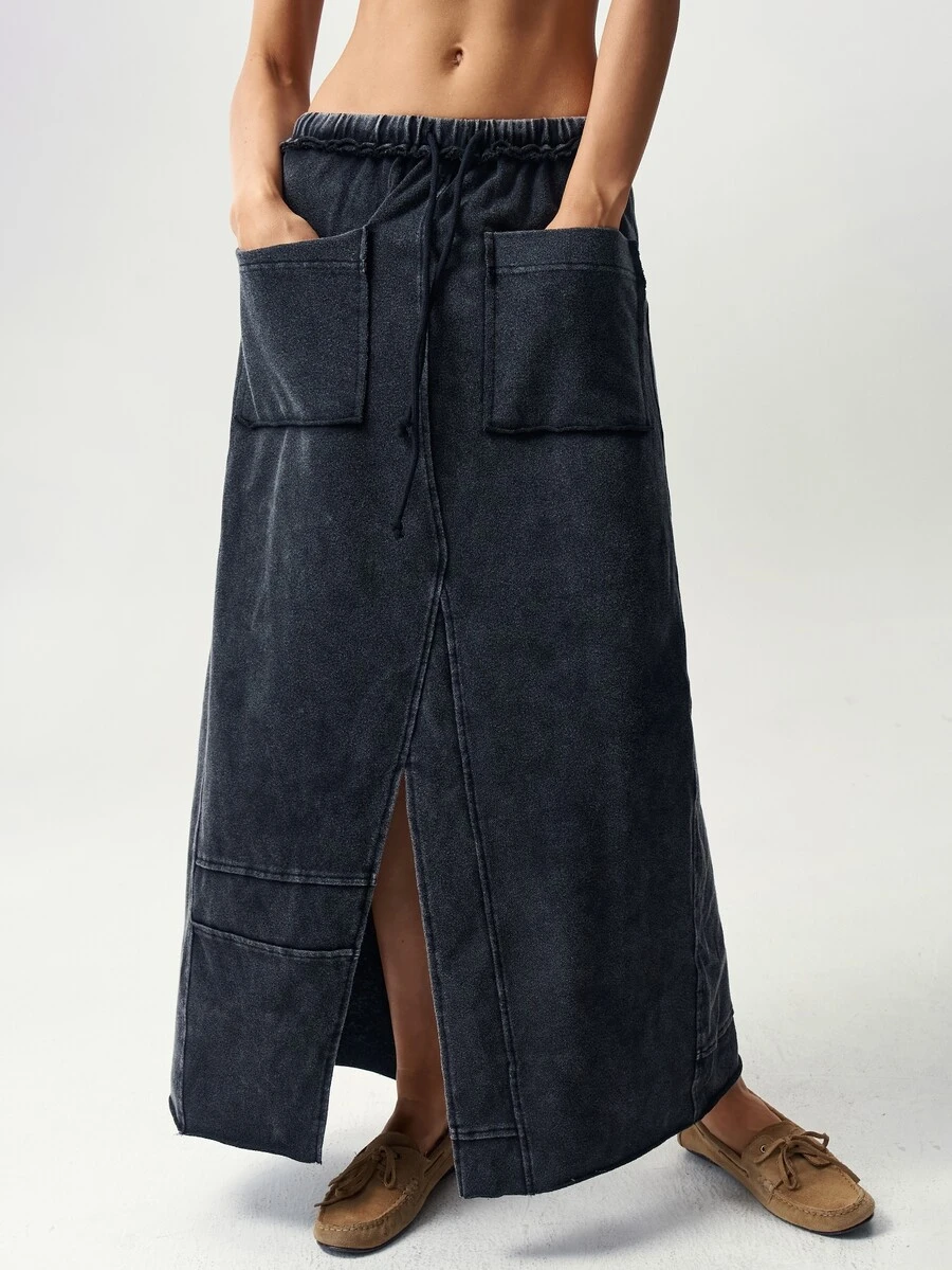 Bohemela Women's Drawstring Waist Casual Versatile Daily Wear Skirt - Black - View 1