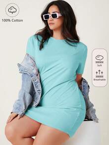 SHEIN BASICS 大碼休閒晚餐約會女款夏季洋裝套裝，優雅休閒女裝洋裝 - 薄荷綠 - 查看 1