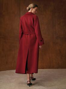 MOTF PREMIUM WOMEN'S WOOL LAPEL ELEGANT BACK SLIT LONG DOUBLE-FACED COAT, AUTUMN/WINTER - Burgundy - View 8