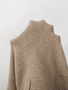 SHEIN Textured Knit Wrap Cardigan Featured With Wide Lapel And Side Tie. Cropped Silhouette Delivers Refin - Khaki - View 5