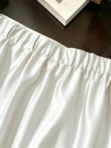 GlowEve CURVE Plus Size Women's Solid Color Contrast Lace Ruffle Split Hem Elegant Skirt Fall - White - View 5