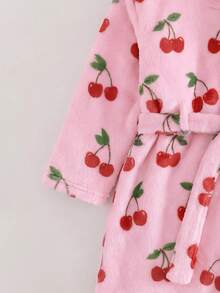 SHEIN 女嬰櫻桃圖案休閒居家連帽晨袍 - 粉色 - 查看 5