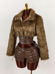 Amplova Women's Solid Color Tie-Up Design Casual Versatile Daily Wear Shorts - Brown - View 13