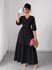 Elenzga Plus Size Women's New Elegant 1920 Vintage Casual Vacation Daily Cool Fabric Fresh Print Short Sleeve Autumn Dress Tea Party Brunch Black And White - Black - View 6