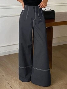 Livesso Women's Colorblock Casual Versatile Daily Wear Wide Leg Long Pants Fall - Navy Blue - View 6
