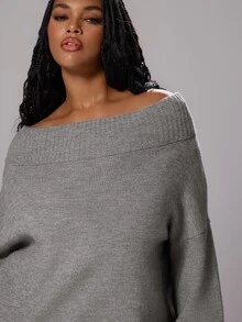 Rustia Plus Size Minimalist Fashion Long Sleeve Pullover Sweater, Preppy Style Fall - Grey - View 5