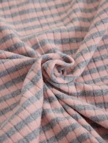 SHEIN Women 2pcs Striped Rib Knit&Fuzzy With Cute Graphic Embroidery Detailed Round Neck Long Sleeved & Long Pants Homewear Comfort Pajama Set - Pink - View 7